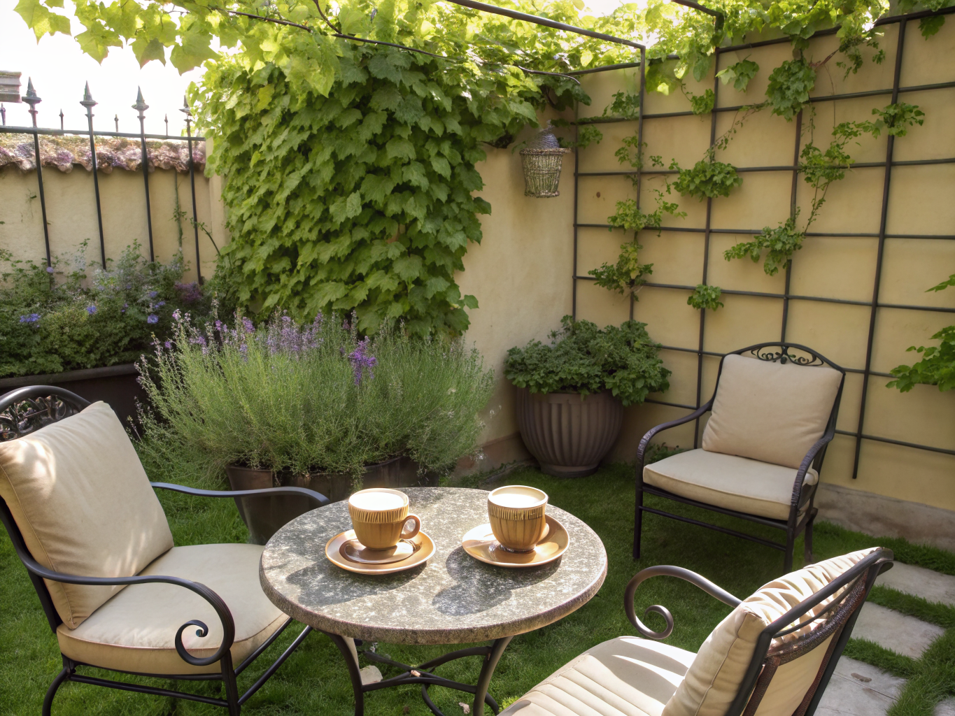 Daytime pergola and garden backyard bathed in warm natural light